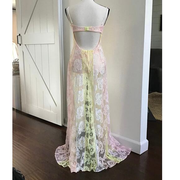 For Love & Lemons NWT Blossom Ombré Pink Yellow Lace Maxi Dress size Medium - Picture 8 of 16